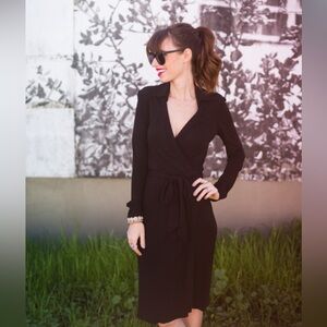 Banana Republic Black Deep V Wrap Little Black Dress Size Small